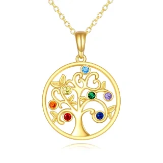 10K Gold Circular Shaped Cubic Zirconia Tree Of Life & Chakras Pendant Necklace-20