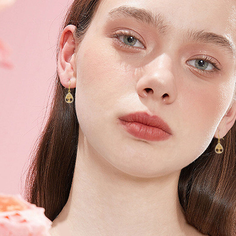 أقراط متدلية من الذهب الأبيض عيار 10 قيراط مرصعة بزركونيا مكعبة مقطوعة بشكل دائري على شكل شجرة الحياة-2