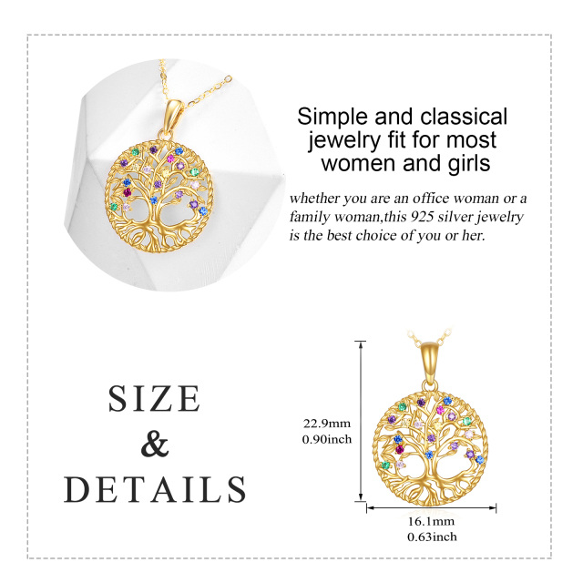 14K Gold Circular Shaped Cubic Zirconia Tree Of Life Pendant Necklace-5