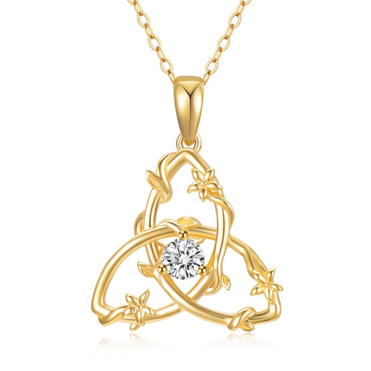 10K Gold Circular Shaped Cubic Zirconia Triangle Pendant Necklace-1