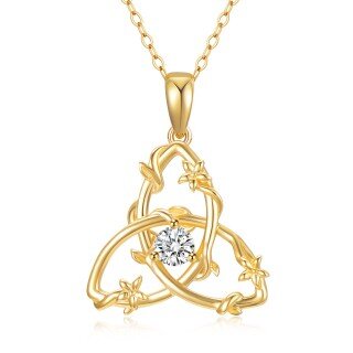 10K Gold Circular Shaped Cubic Zirconia Triangle Pendant Necklace-30