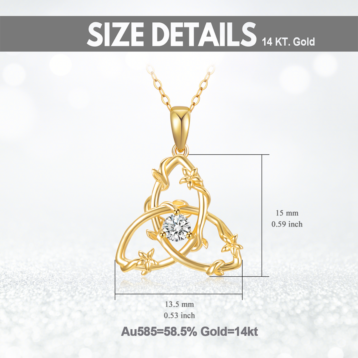 10K Gold Circular Shaped Cubic Zirconia Triangle Pendant Necklace-5