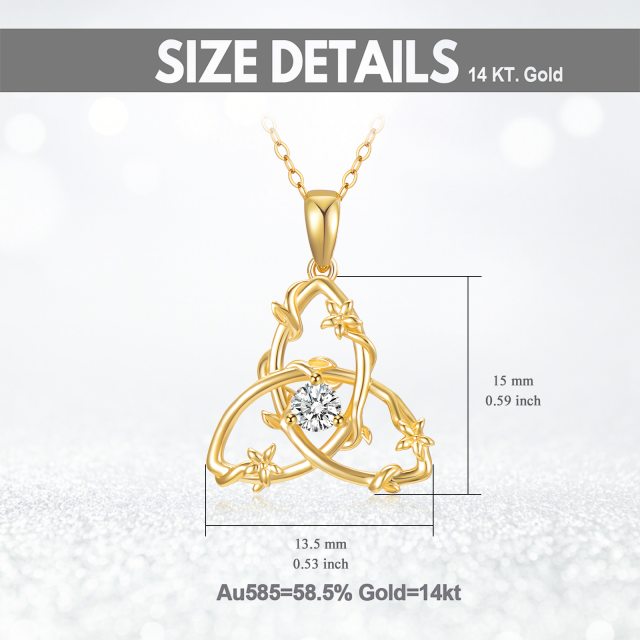 14K Gold Circular Shaped Cubic Zirconia Triangle Pendant Necklace-5