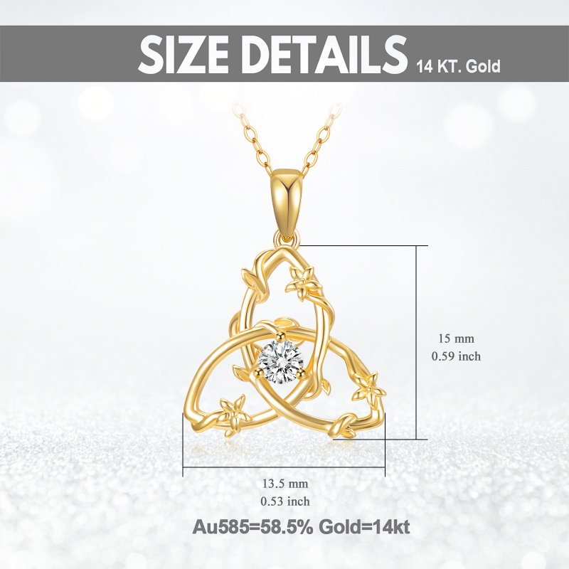 18K Gold Circular Shaped Cubic Zirconia Triangle Pendant Necklace-5
