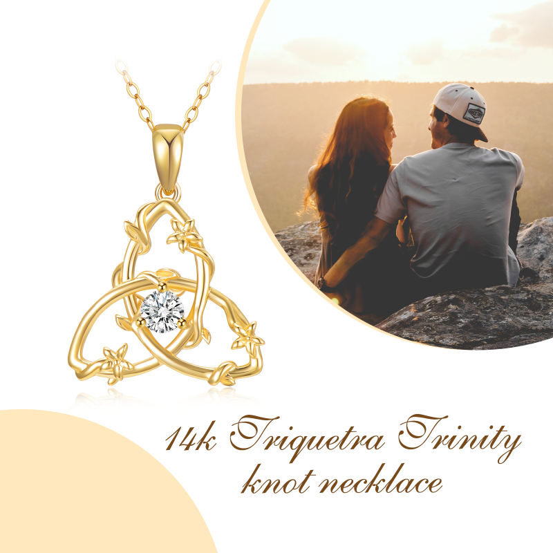 18K Gold Circular Shaped Cubic Zirconia Triangle Pendant Necklace-6