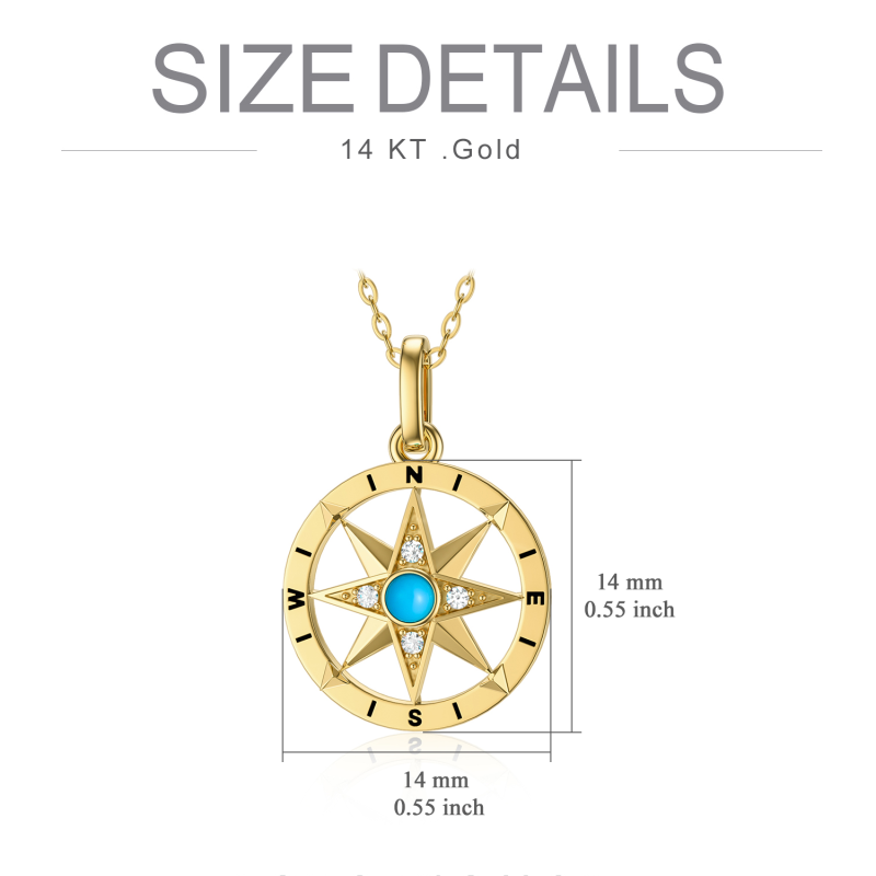 10K White Gold Round Cut Cubic Zirconia & Turquoise Compass Pendant Necklace-5