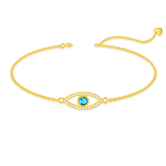 10K Gold Circular Shaped Turquoise Devil's Eye Charm Bracelet