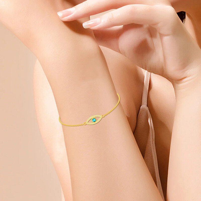 10K Gold Circular Shaped Turquoise Devil's Eye Charm Bracelet-2