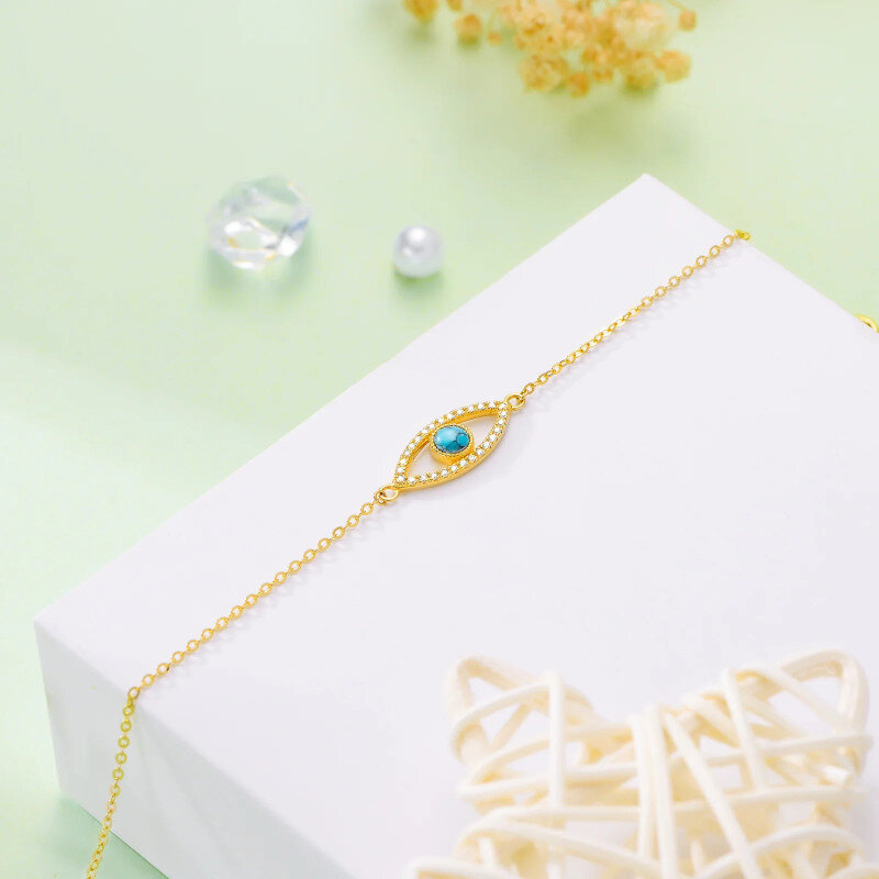 10K Gold Circular Shaped Turquoise Devil's Eye Charm Bracelet-3
