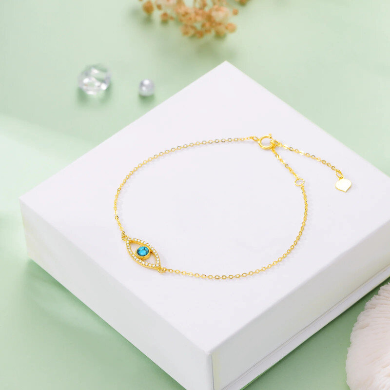 10K Gold Circular Shaped Turquoise Devil's Eye Charm Bracelet-4