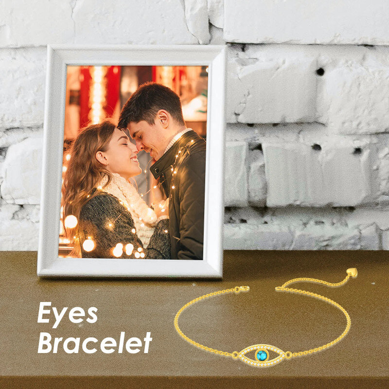 10K Gold Circular Shaped Turquoise Devil's Eye Charm Bracelet-5