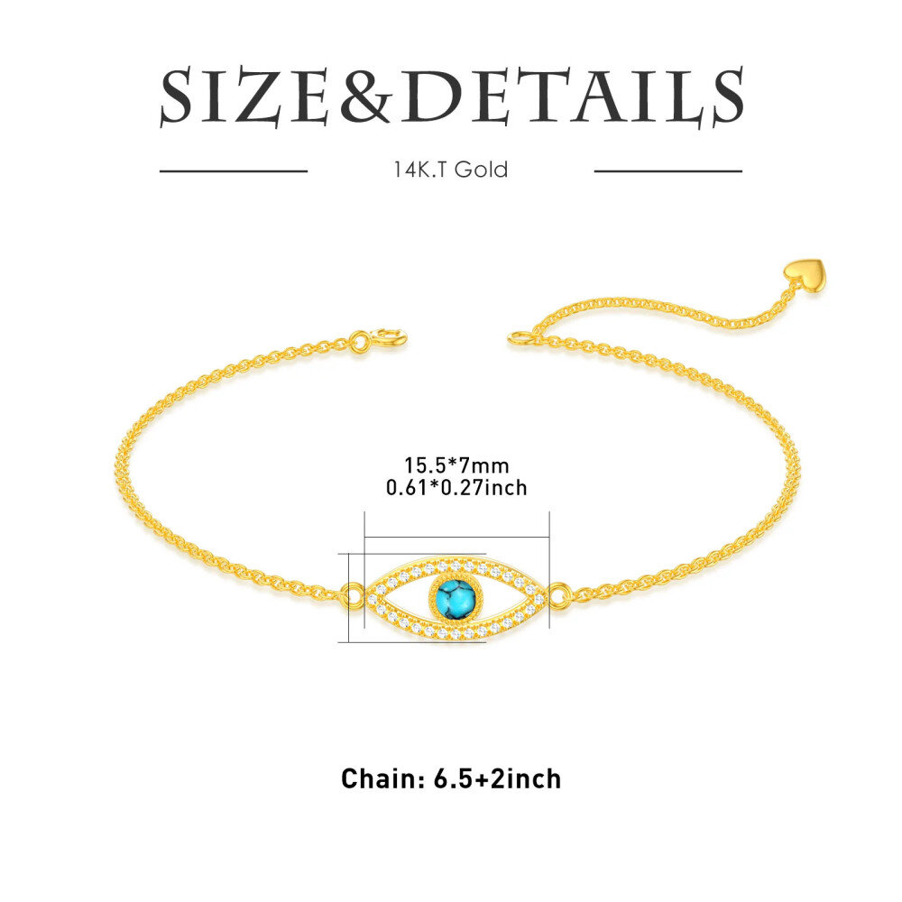 10K Gold Circular Shaped Turquoise Devil's Eye Charm Bracelet-6