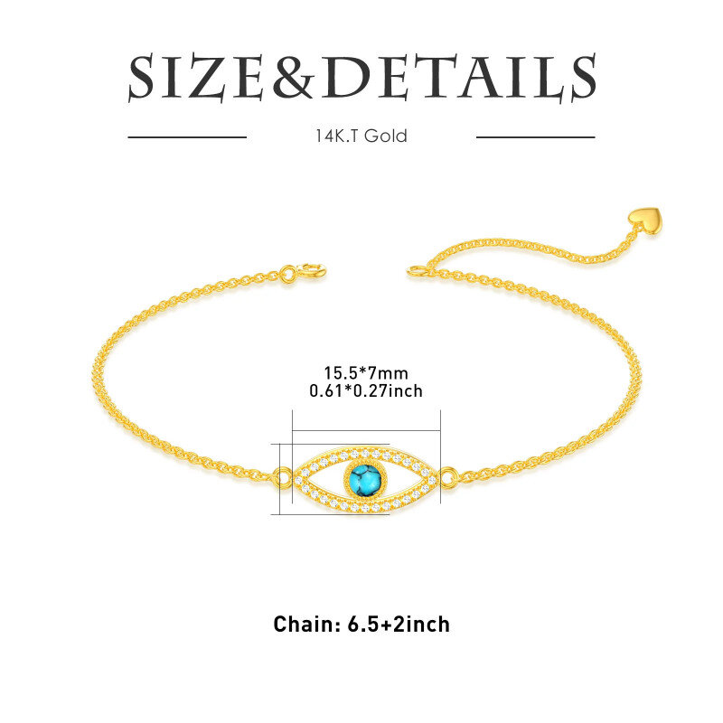 10K Gold Circular Shaped Turquoise Devil's Eye Charm Bracelet-6