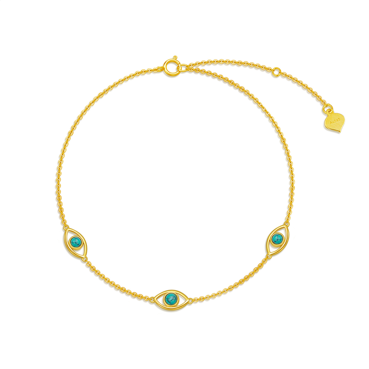 Pulsera de oro de 14 quilates con forma circular Turquesa Colgante de mal de ojo-1