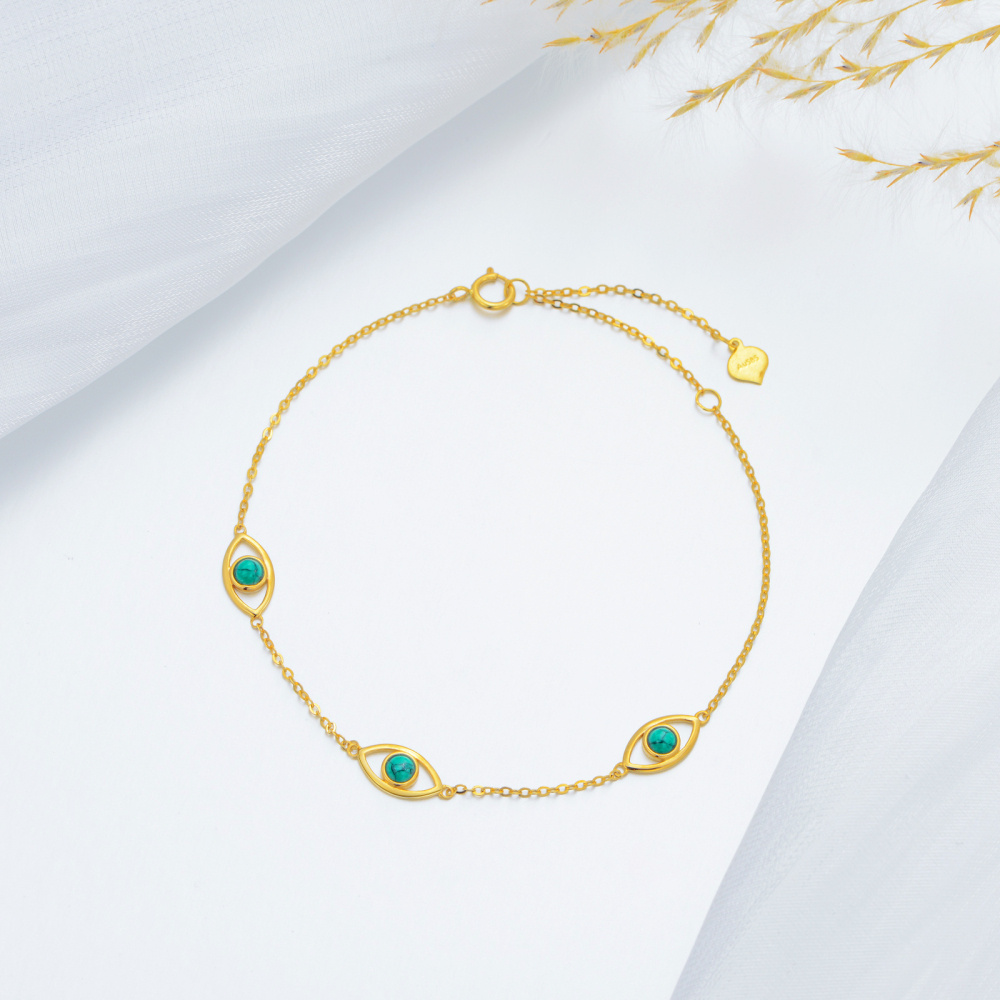 Pulseira com pingente de olho do mal turquesa em forma circular em ouro 10K-3