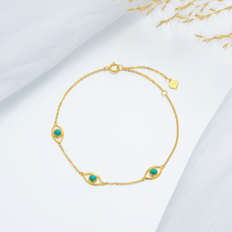 10K Gold Circular Shaped Turquoise Evil Eye Charm Bracelet-3