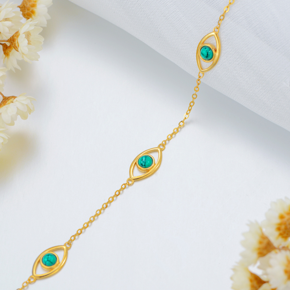 Pulseira com pingente de olho do mal turquesa em forma circular em ouro 10K-4