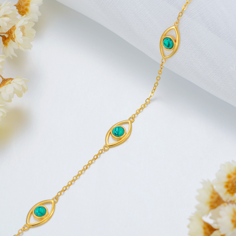 10K Gold Circular Shaped Turquoise Evil Eye Charm Bracelet-4