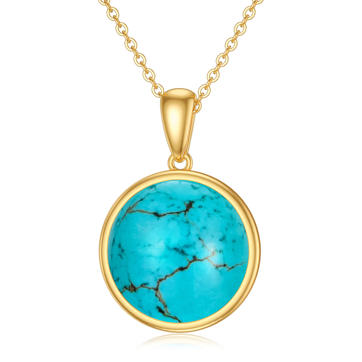 10K Gold Circular Shaped Turquoise Pendant Necklace-1