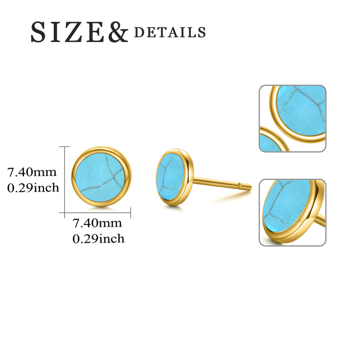 Boucles d'oreilles en or 14K avec turquoise de forme circulaire-4