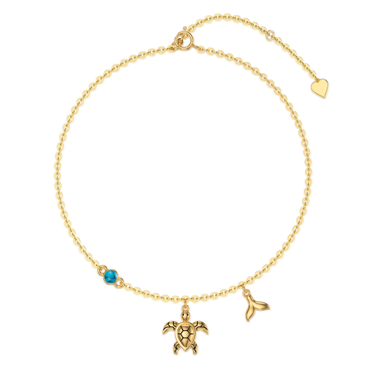 14K Gold Circular Shaped Turquoise Sea Turtle Single Layer Anklet-1