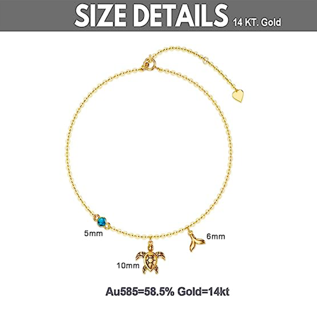 14K Gold Circular Shaped Turquoise Sea Turtle Single Layer Anklet-5