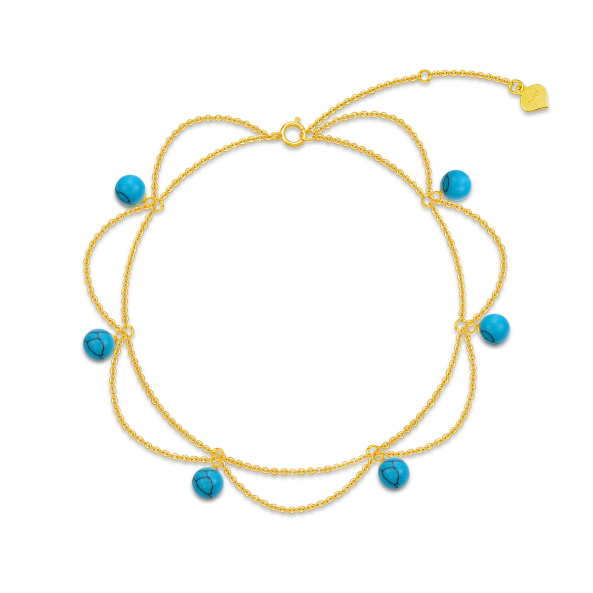 14K gouden cirkelvormige turquoise wilde bloemen meerlaagse enkelband-1