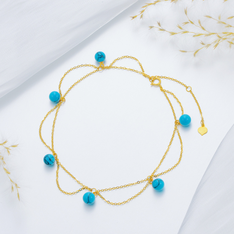10K Gold Circular Shaped Turquoise Wildflowers Multi-layered Anklet-3