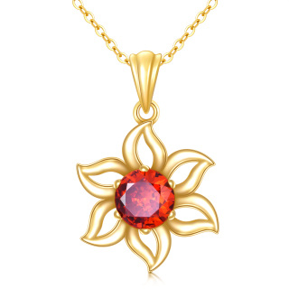 10K Gold Circular Shaped Cubic Zirconia Wildflowers Pendant Necklace-55