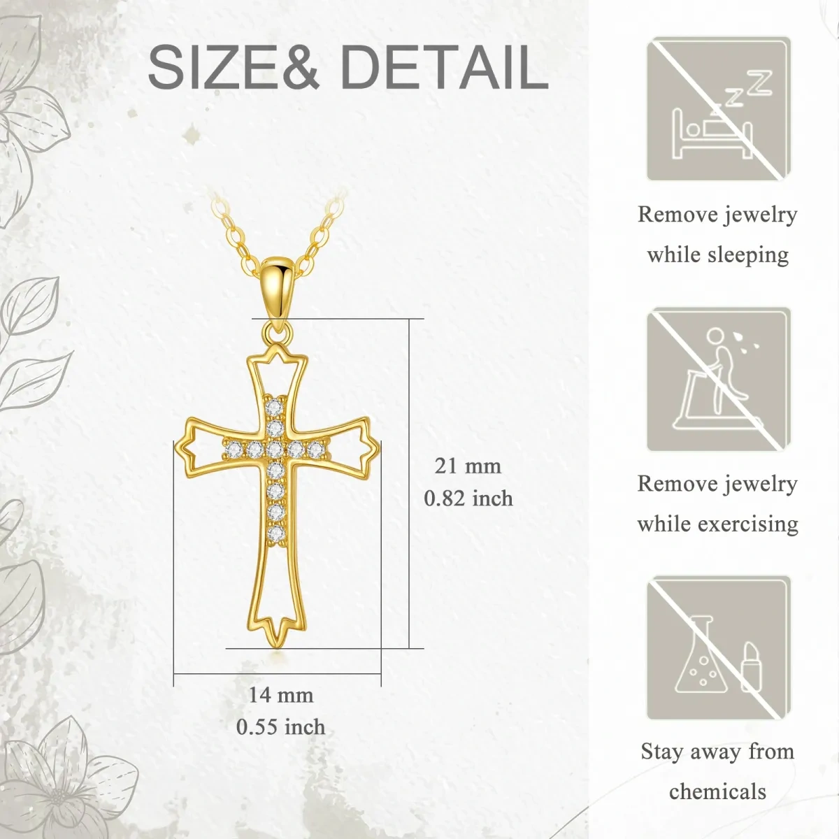 14K Gold Circular Shaped Zircon Cross & Filigree Pendant Necklace-5