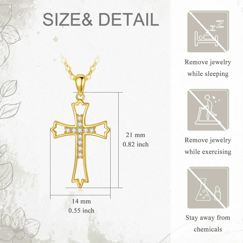 Collier en or 18K avec pendentif en filigrane et croix en zircon de forme circulaire-5