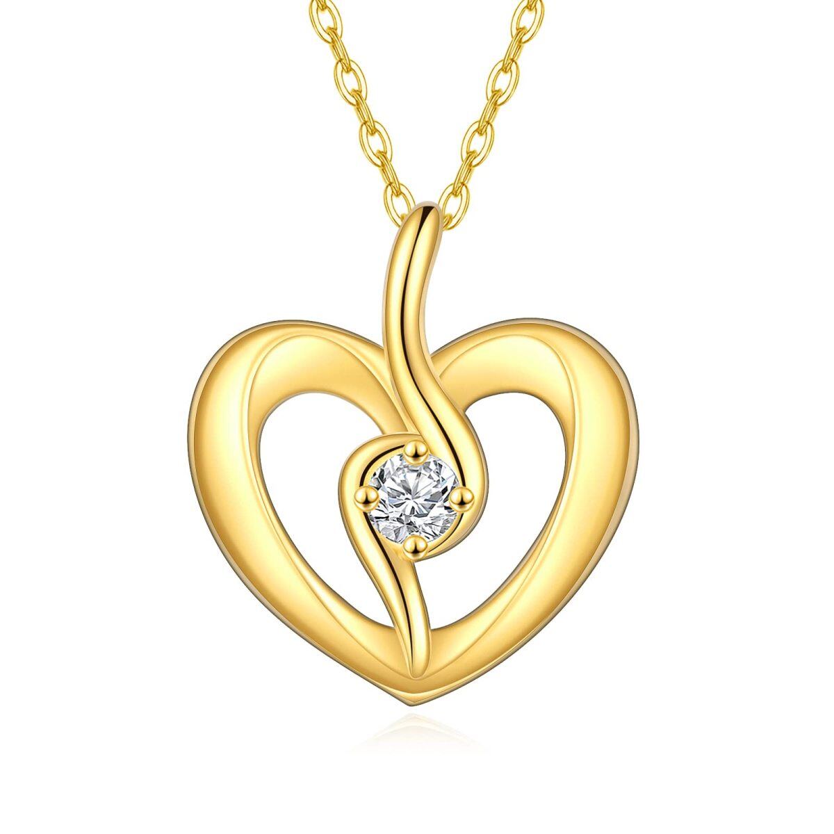 10K Gold Circular Shaped Zircon Heart Pendant Necklace-1