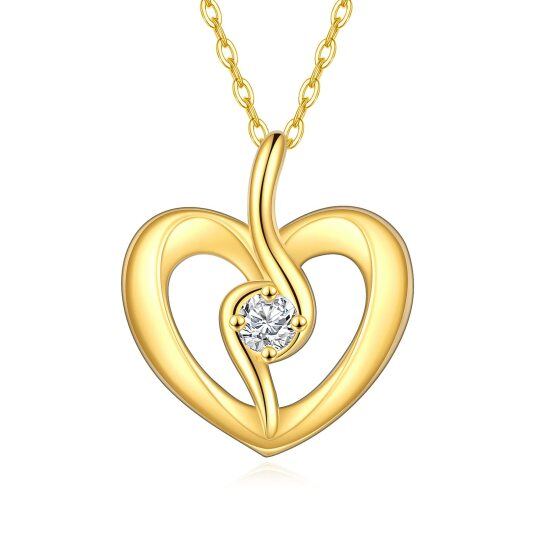 Collana con ciondolo a forma di cuore con zircone circolare in oro 14K