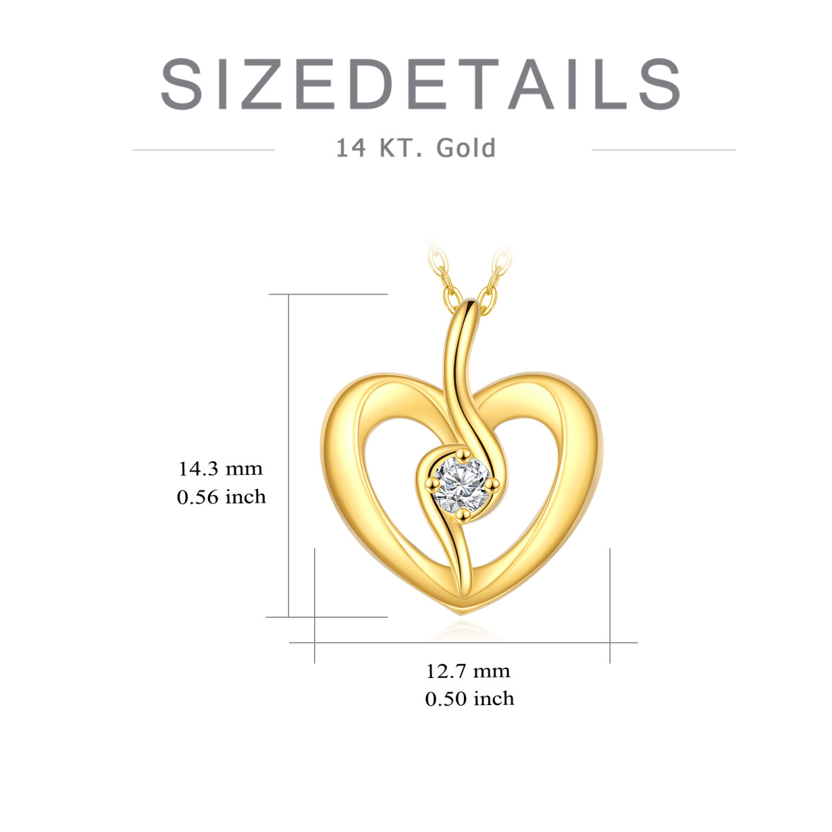 10K Gold Circular Shaped Zircon Heart Pendant Necklace-5