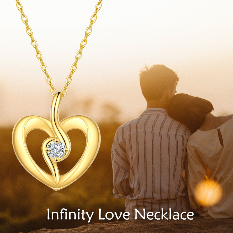 14K Gold Circular Shaped Zircon Heart Pendant Necklace-6