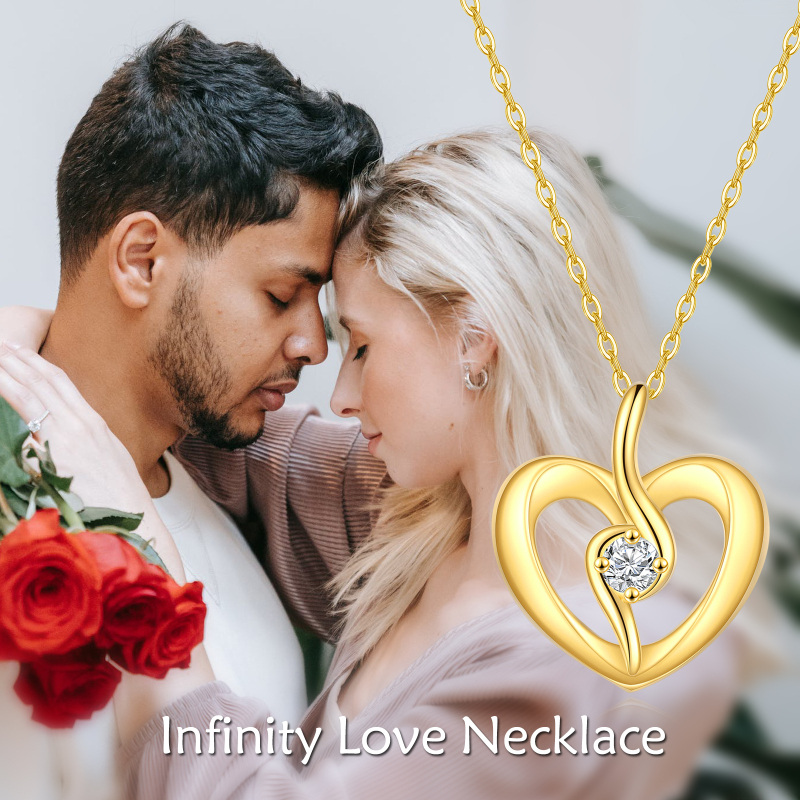 14K Gold Circular Shaped Zircon Heart Pendant Necklace-7