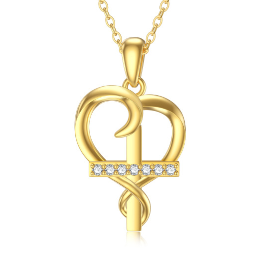 Collana con ciondolo a forma di cuore con zircone circolare in oro 14K