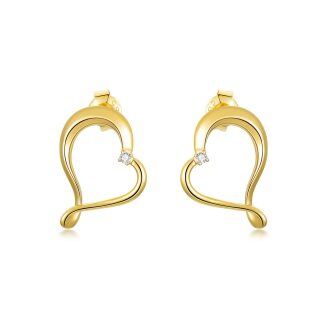 10K Gold Circular Shaped Zircon Heart Stud Earrings-10