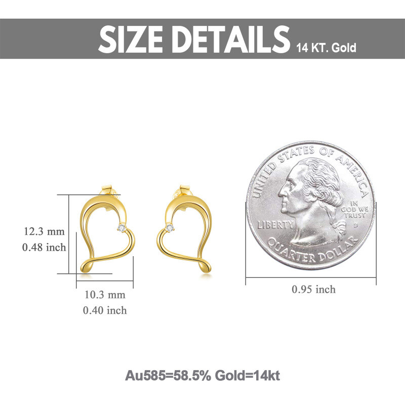 Pendientes de botón con forma de corazón y circonitas cúbicas de corte redondo en oro blanco de 10 quilates-5