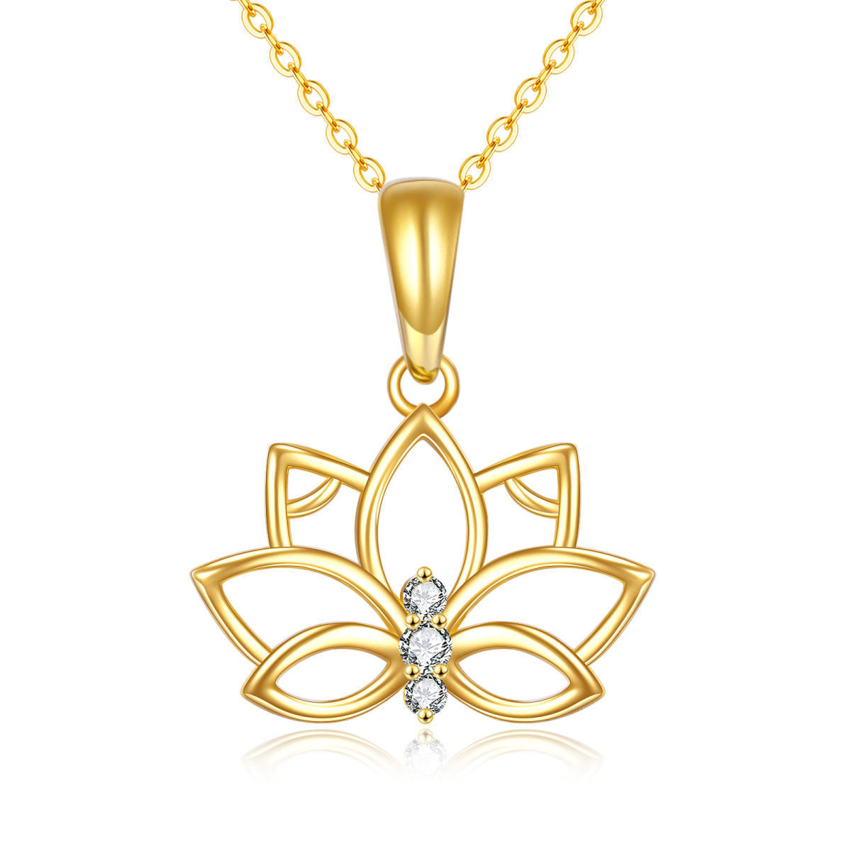 Collier en or 14K avec pendentif Lotus en zircon de forme circulaire-1