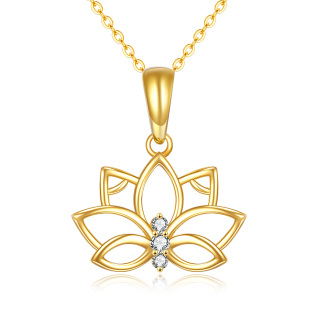 14K Gold Circular Shaped Zircon Lotus Pendant Necklace-5