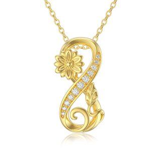 10K Gold Circular Shaped Zircon Sunflower & Infinity Symbol Pendant Necklace-29