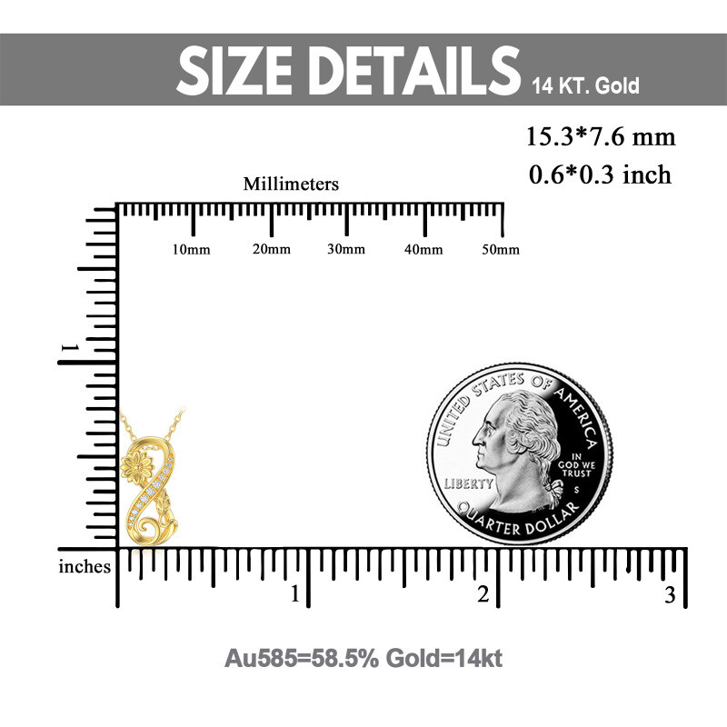 Colar com pendente girassol e símbolo do infinito em ouro branco de 10 quilates com zircónias cúbicas de corte redondo-5