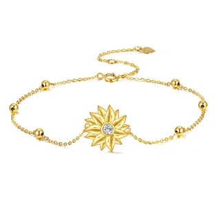 10K Gold Circular Shaped Zircon Sunflower Charm Bracelet-13