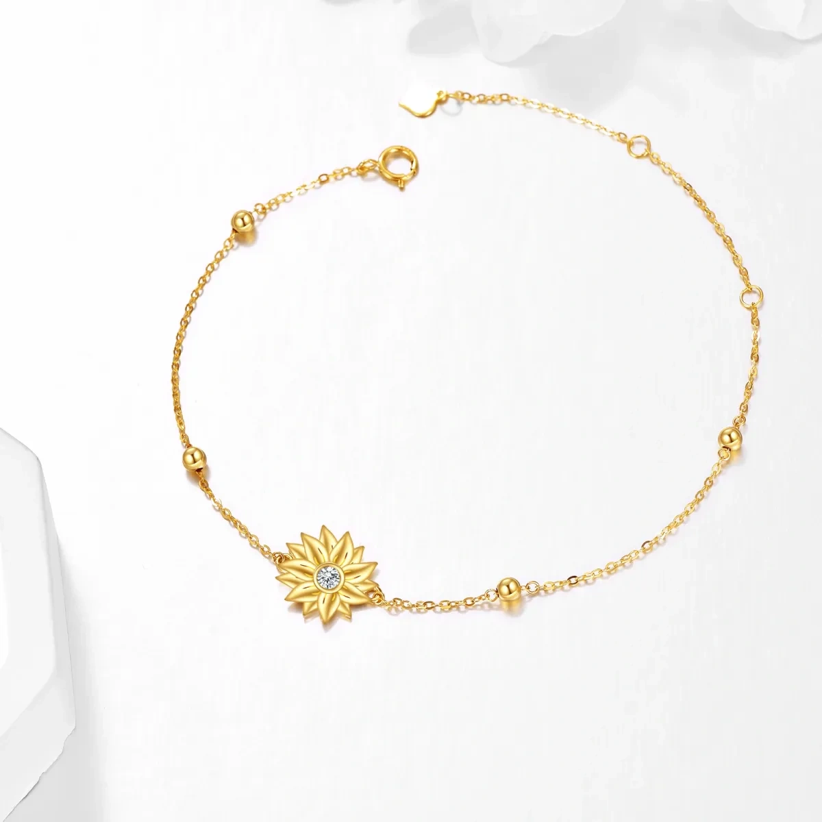 Pulsera Colgante Girasol Circonitas Oro 14K-3