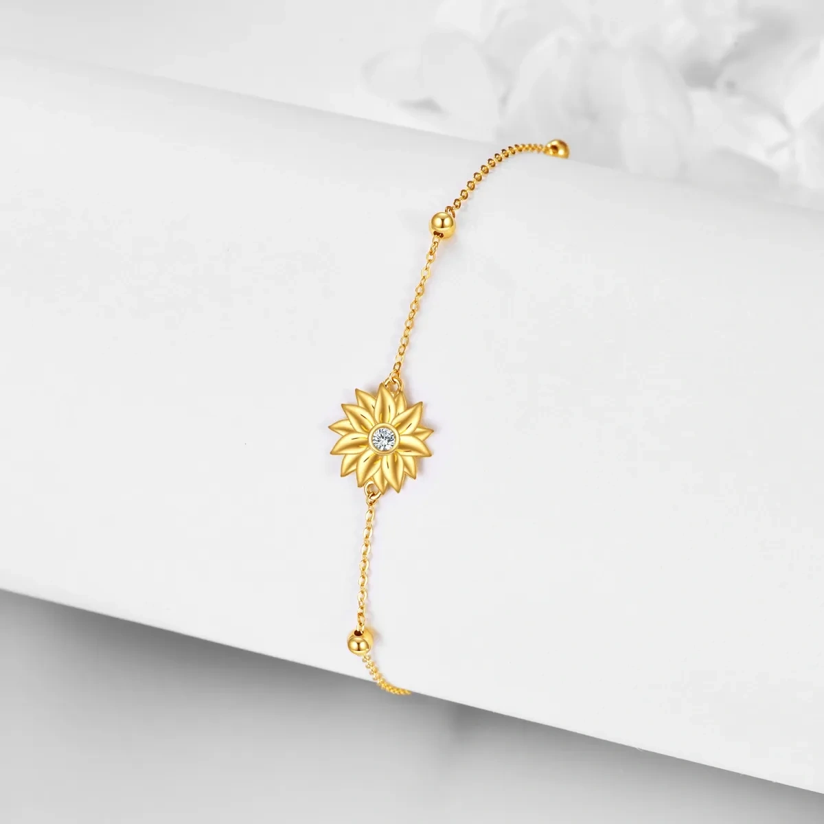 Pulsera Colgante Girasol Circonitas Oro 14K-4