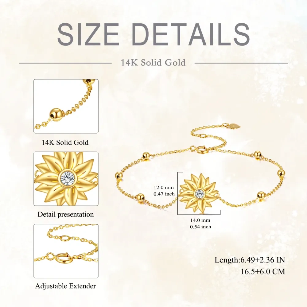 Pulsera Colgante Girasol Circonitas Oro 10K-5
