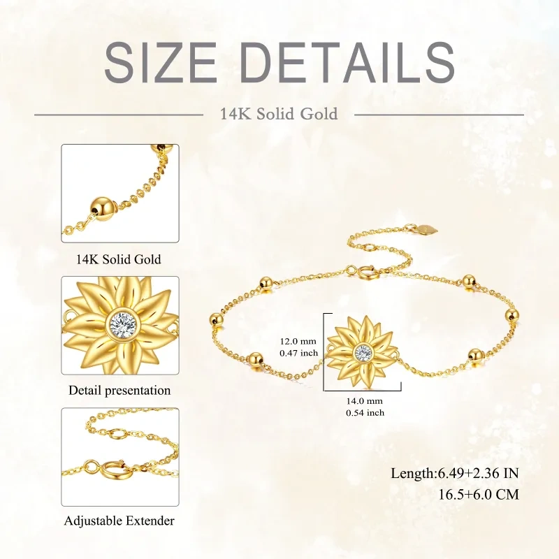 Bracelet en or 14K avec pendentif en forme de tournesol en zircon-5