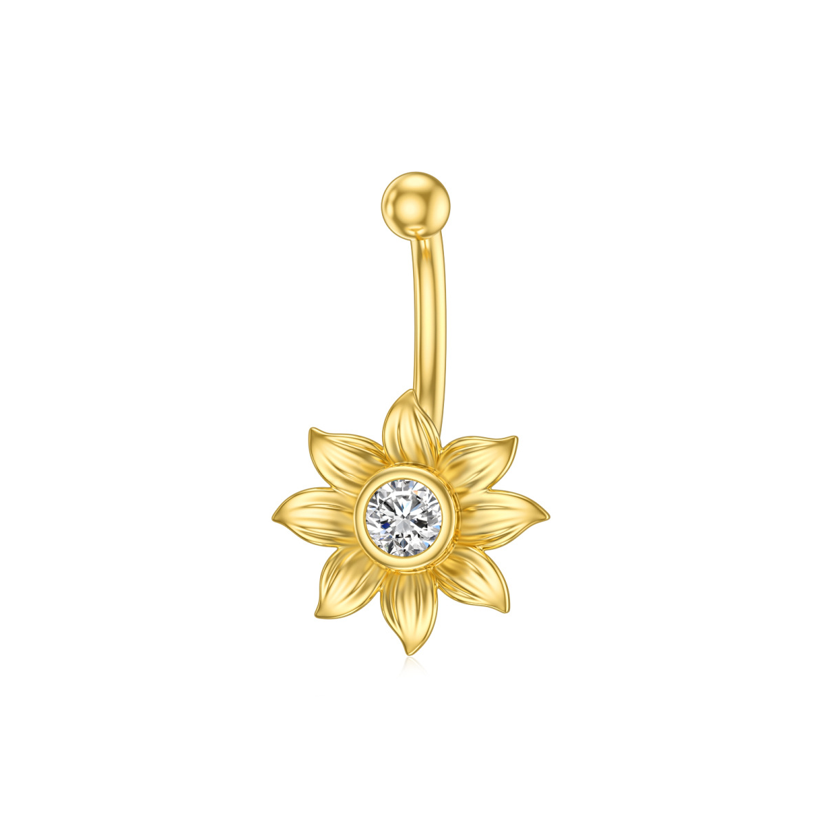 10K Gold Circular Cubic Zirconia Sunflower Belly Button Ring-1