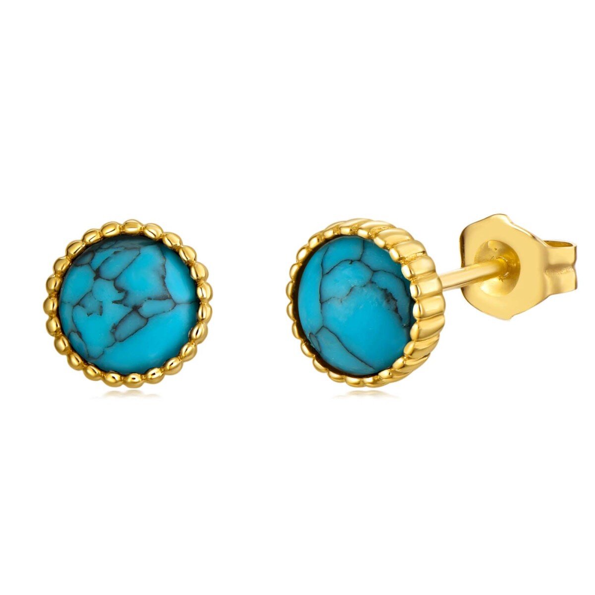 14K Gold Circular Turquoise Round Stud Earrings-1